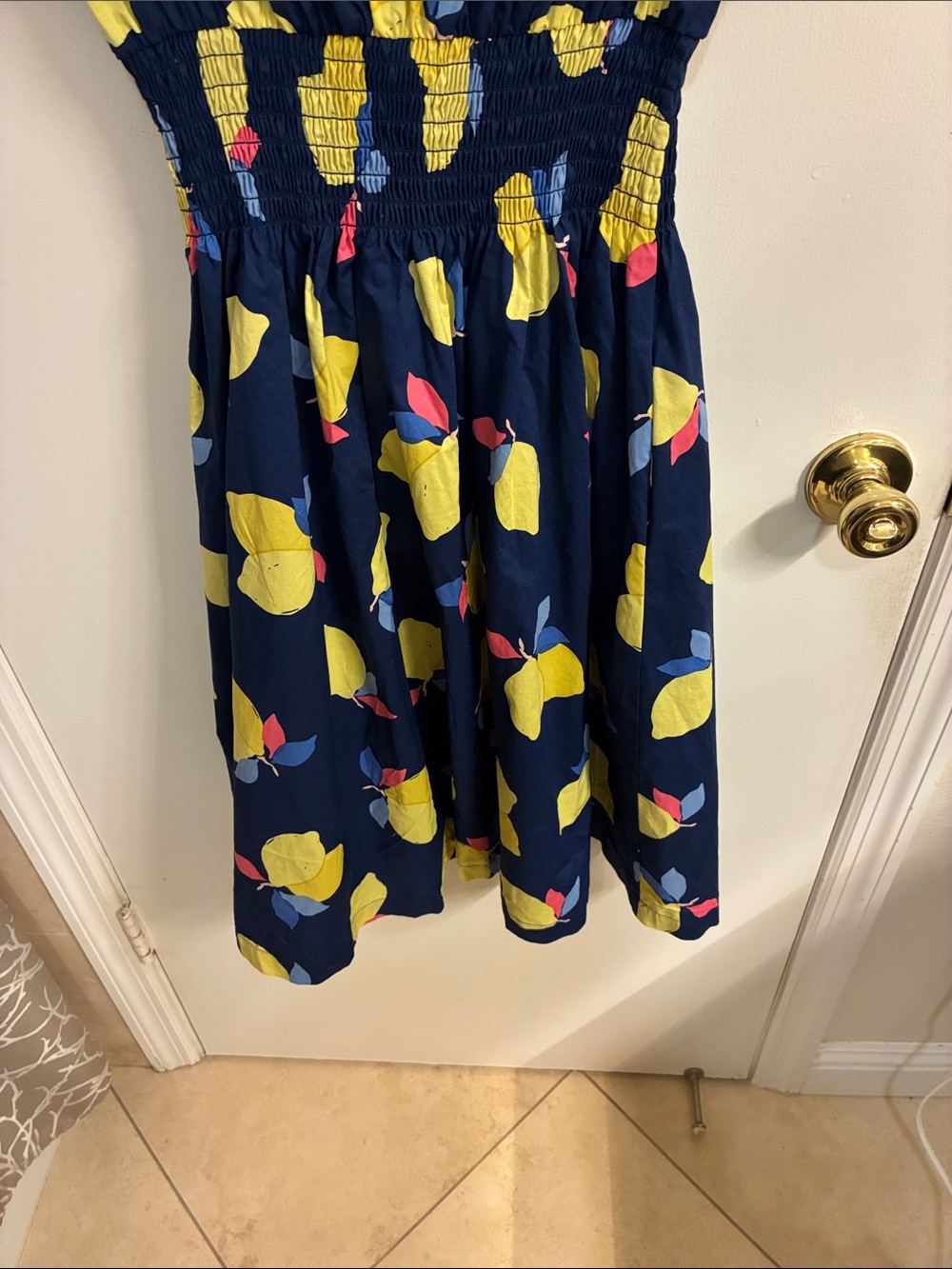 kate spade Navy Lemon-Print Smocked Waist Dress Sz 2-100% Cotton - Picture 8 of 11